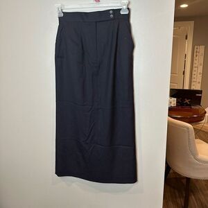 Vintage Talbots Navy Pleated Stretch  Midi Skirt 4